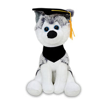 Plushland Cuddly Dog Toy, Customize Each Dog with Your School Logo on Its Black Bandana for Graduation Day