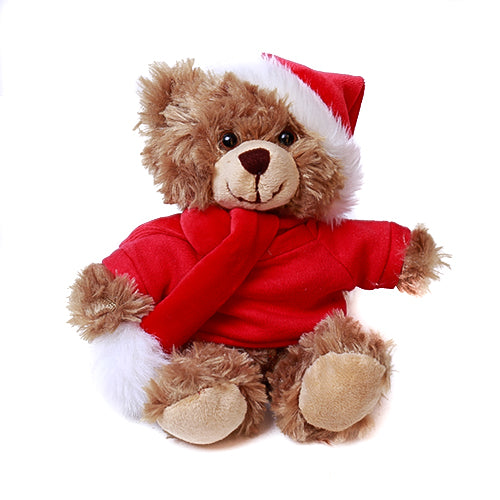 6-inch Christmas mocha bear plush toy Sitting with custom red tee, soft and cuddly by Plushland