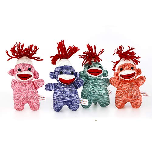 Plushland Stuffed Sock Monkey Keychains – Colors of Love Sock Monkey Keychain Assortment for kids and Adults – 4 Inches