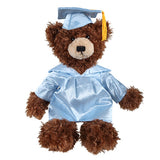 Chocolate Brandon Teddy Bear in Graduation Cap & Gown baby blue