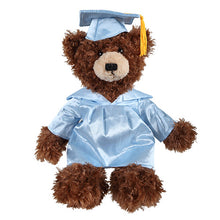 Chocolate Brandon Teddy Bear in Graduation Cap & Gown baby blue