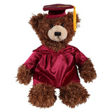 Chocolate Brandon Teddy Bear in Graduation Cap & Gown maroon