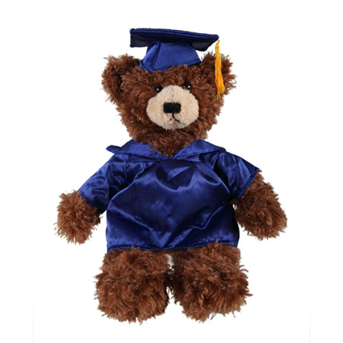 Chocolate Brandon Teddy Bear in Graduation Cap & Gown royal blue