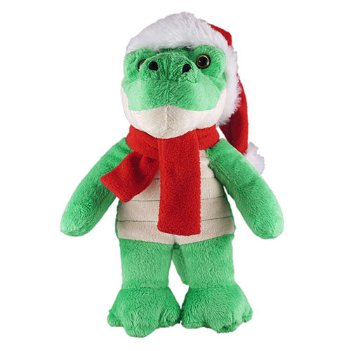 Stuffed Alligator with Christmas Hat and Scarf