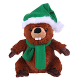 Stuffed Beaver with Christmas Hat and Scarf