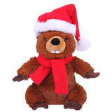 Stuffed Beaver with Christmas Hat and Scarf