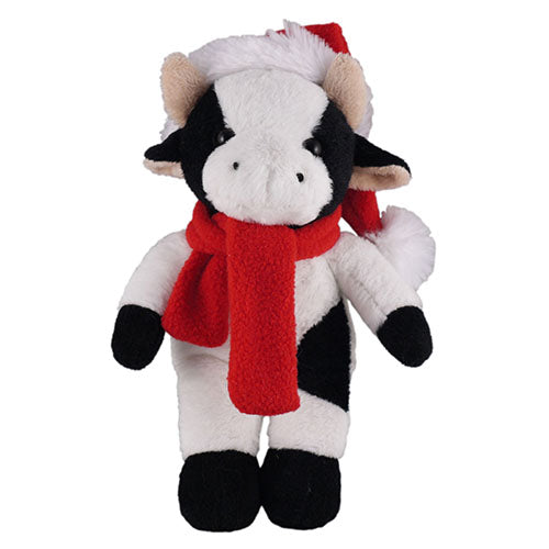 Soft Plush Stuffed Cow with Christmas Hat and Scarf