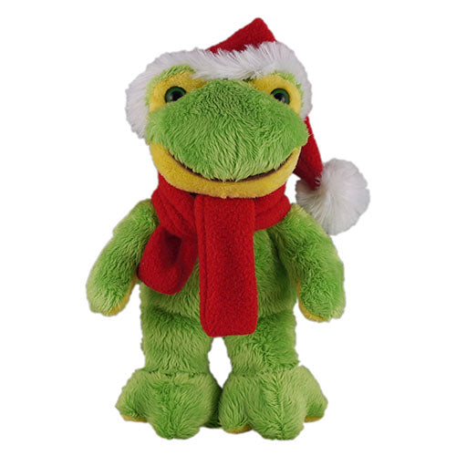 Soft Plush Stuffed Frog with Christmas Hat and Scarf