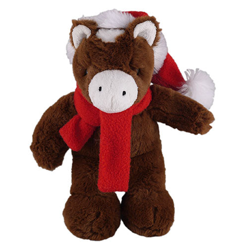 Soft Plush Stuffed Horse with Christmas Hat and Scarf