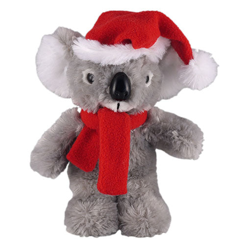 Stuffed Koala with Christmas Hat and Scarf
