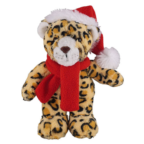 Stuffed Leopard with Christmas Hat and Scarf