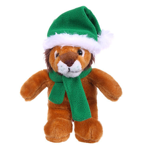 Stuffed Lion with Christmas Hat and Scarf