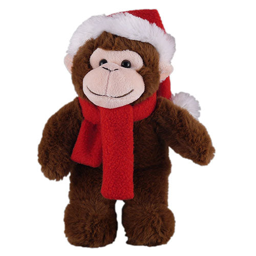 Stuffed Monkey with Christmas Hat and Scarf