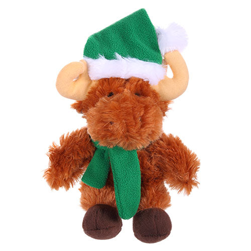 Soft Plush Stuffed Moose with Christmas Hat and Scarf