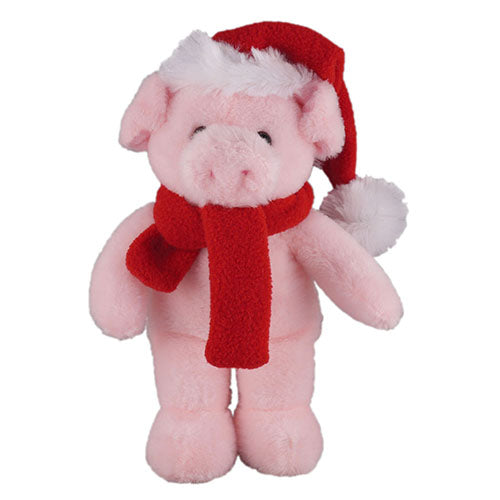 Soft Plush Stuffed Pig with Christmas Hat and Scarf