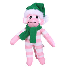 Pink Sock Monkey with Christmas Hat and Scarf