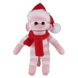 Pink Sock Monkey (Plush) with Christmas Hat and Scarf