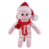 Pink Sock Monkey (Plush) with Christmas Hat and Scarf