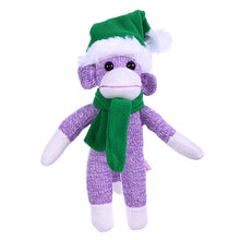 Purple Sock Monkey Plush with Christmas Hat and Scarf