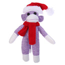 16" Standing Purple Sock Monkey with Red Hat and Scarf, Featuring Soft Fabric and a Festive Design by Plushland.