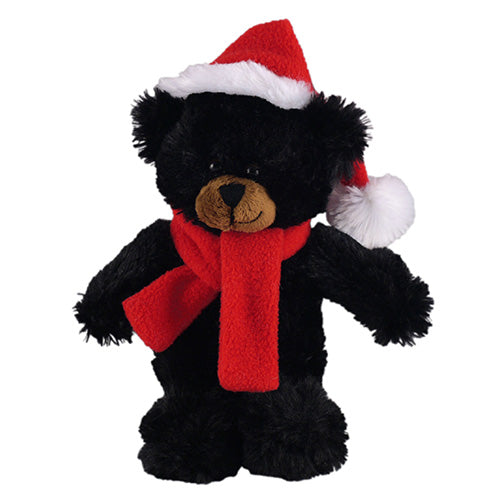 Soft Plush Stuffed Black Teddy Bear with Christmas Hat and Scarf
