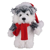 Soft Plush Stuffed Husky with Christmas Hat and Scarf