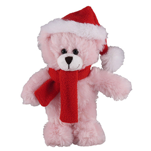 Soft Plush Stuffed Pink Teddy Bear with Christmas Hat and Scarf