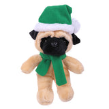 Soft Plush Stuffed Pug with Christmas Hat and Scarf