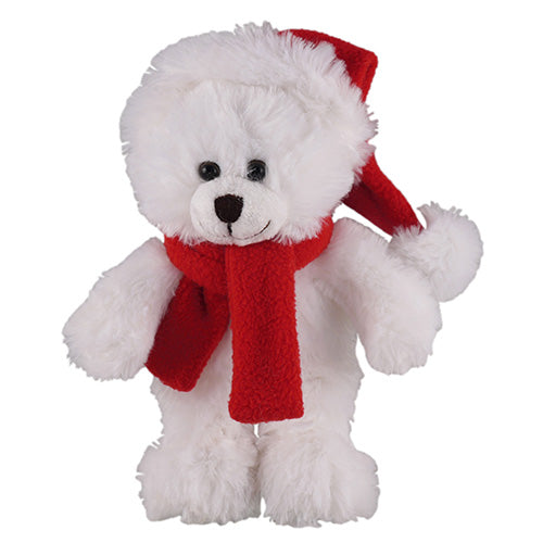 Soft Plush Stuffed White Teddy Bear with Christmas Hat and Scarf