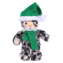 Stuffed Wild Cat with Christmas Hat and Scarf