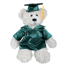 Cream Brandon Teddy Bear in Graduation Cap & Gown forest green