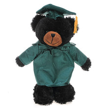 Soft Plush Black Teddy Bear in Graduation Cap & Gown green