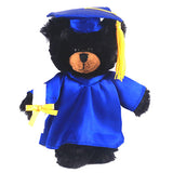 Soft Plush Black Teddy Bear in Graduation Cap & Gown royal blue