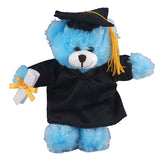 Soft Plush Blue Teddy Bear in Graduation Cap & Gown black