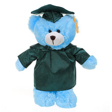 Soft Plush Blue Teddy Bear in Graduation Cap & Gown green