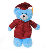 Soft Plush Blue Teddy Bear in Graduation Cap & Gown maroon