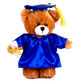 Soft Plush Mocha Teddy Bear in Graduation Cap & Gown royal blue