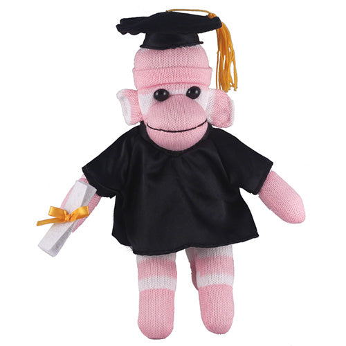 Pink Sock Monkey in Graduation Cap & Gown