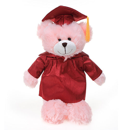 Pink Teddy Bear in Graduation Cap & Gown Stuffed Animal maroon