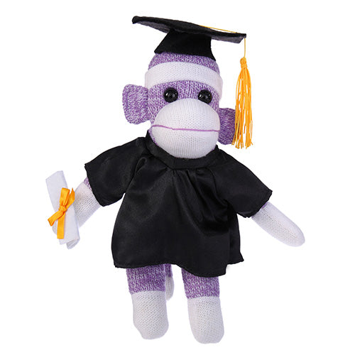 Purple Sock Monkey Plush with Graduation Cap and Gown