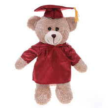 Soft Plush Tan Teddy Bear with Graduation Cap and Gown maroon