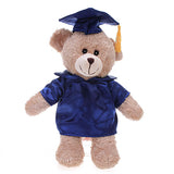 Soft Plush Tan Teddy Bear with Graduation Cap and Gown navy blue