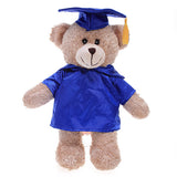 Soft Plush Tan Teddy Bear with Graduation Cap and Gown royal blue