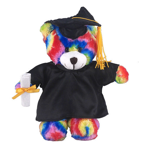 Soft Plush Tie Dye Teddy Bear in Graduation Cap & Gown black