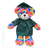 Soft Plush Tie Dye Teddy Bear in Graduation Cap & Gown forest green