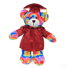 Soft Plush Tie Dye Teddy Bear in Graduation Cap & Gown maroon