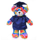Soft Plush Tie Dye Teddy Bear in Graduation Cap & Gown navy blue