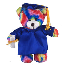Soft Plush Tie Dye Teddy Bear in Graduation Cap & Gown royal blue
