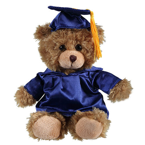 Soft Plush Stuffed Mocha Teddy Bear in Graduation Cap royal blue