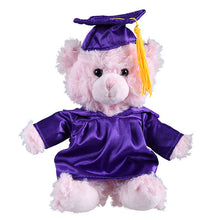 Soft Plush Pink Sitting Teddy Bear in Graduation Cap purple